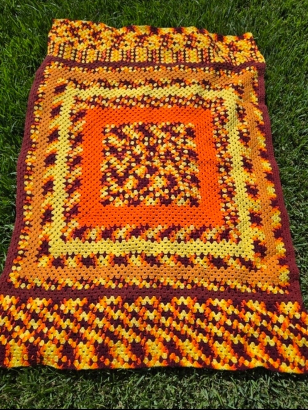 Fall Afghan Throw Blanket Vintage Crochet Square Autumn Burst Lap Blanket